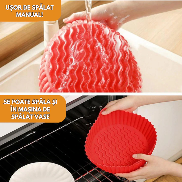 Castron din Silicon pentru Airfrier, 20.5x17.5x5cm, Universal, Rosu, Bukate® - imagine 4