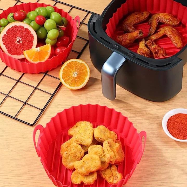 Castron din Silicon pentru Airfrier, 20.5x17.5x5cm, Universal, Rosu, Bukate® - imagine 2