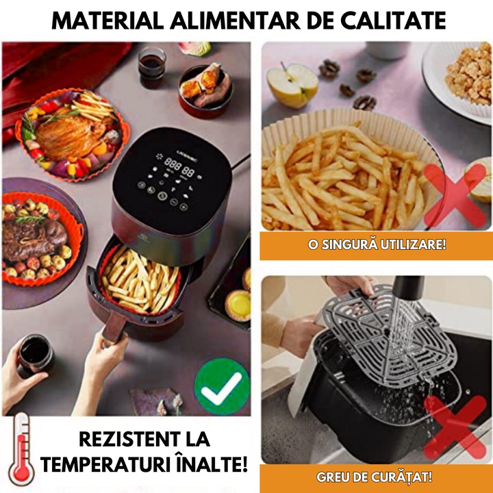 Castron din Silicon pentru Airfrier, 20.5x17.5x5cm, Universal, Rosu, Bukate® - imagine 7