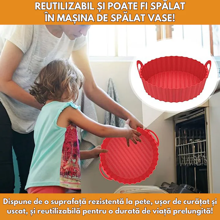 Castron din Silicon pentru Airfrier, 20.5x17.5x5cm, Universal, Rosu, Bukate® - imagine 5