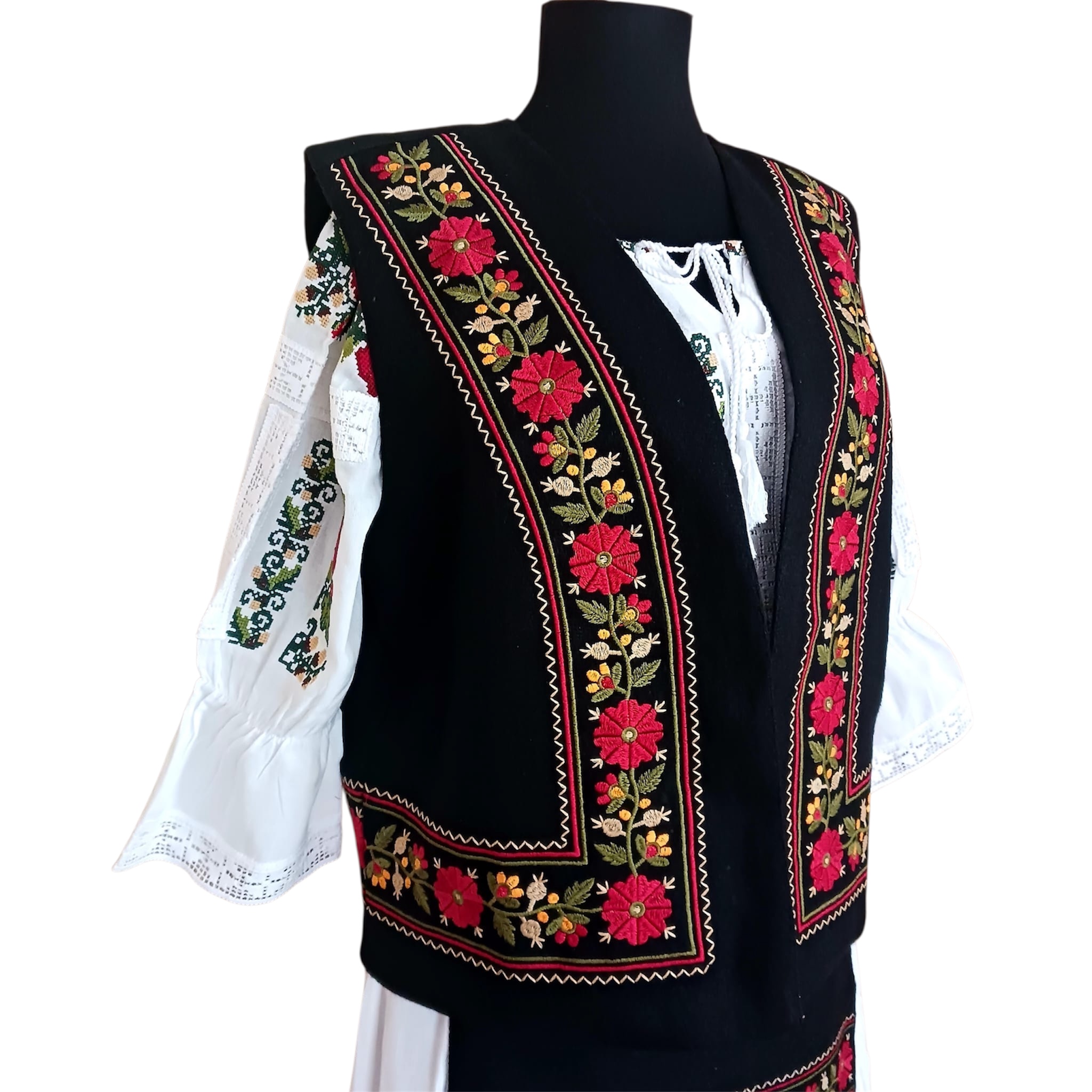 Costum traditional 4 piese (ie, poale, fote, vesta) ST28 - imagine 5