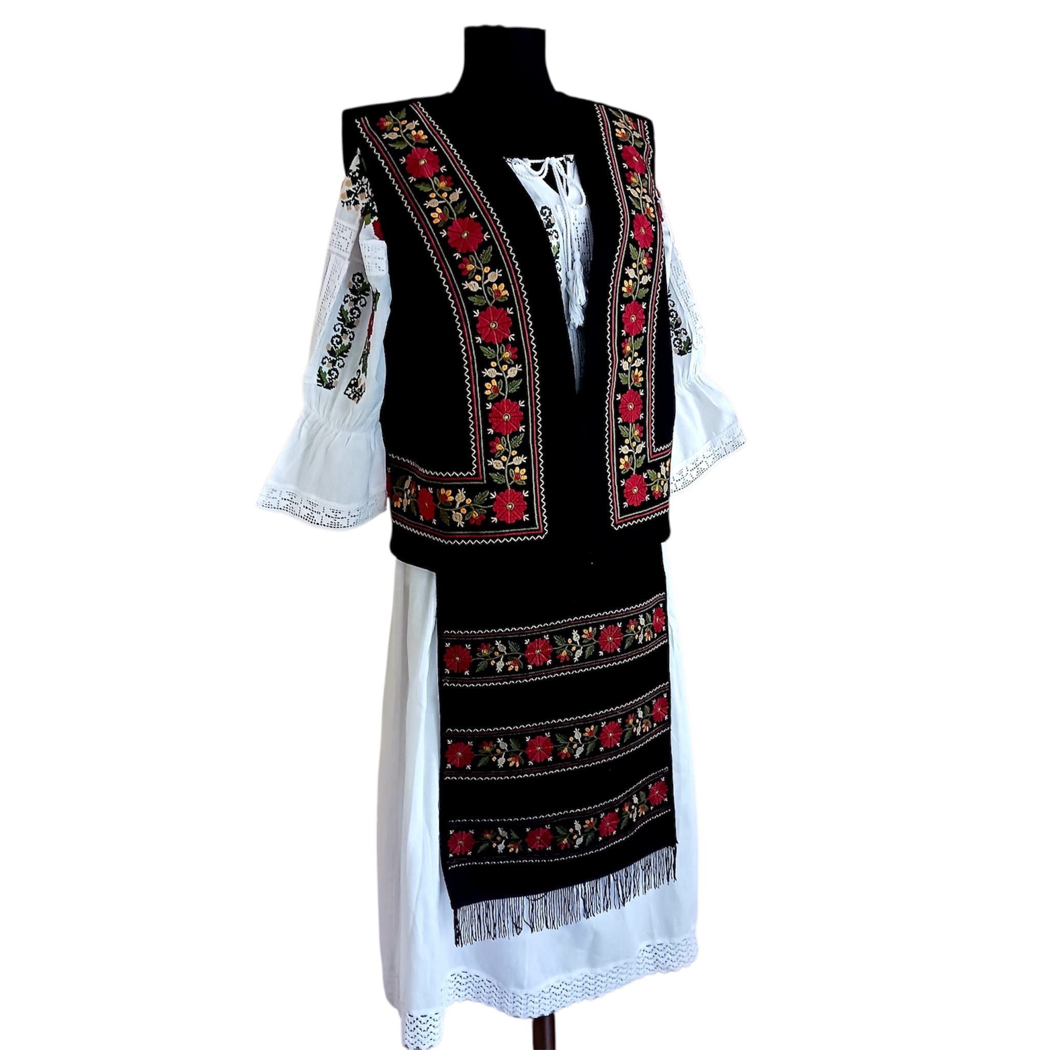 Costum traditional 4 piese (ie, poale, fote, vesta) ST28 - imagine 2